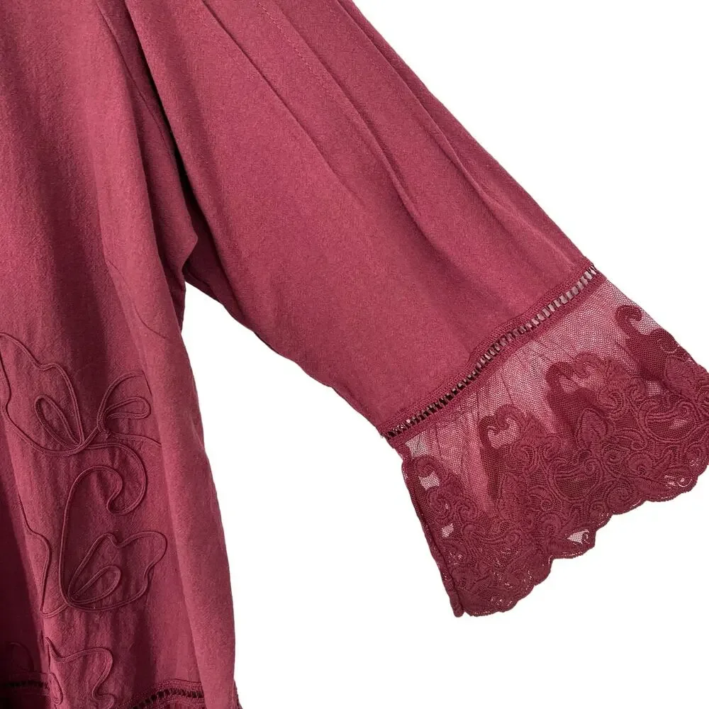 Ali Miles Deep Red Blouse with Embroidered Lace - Picture 5 of 7